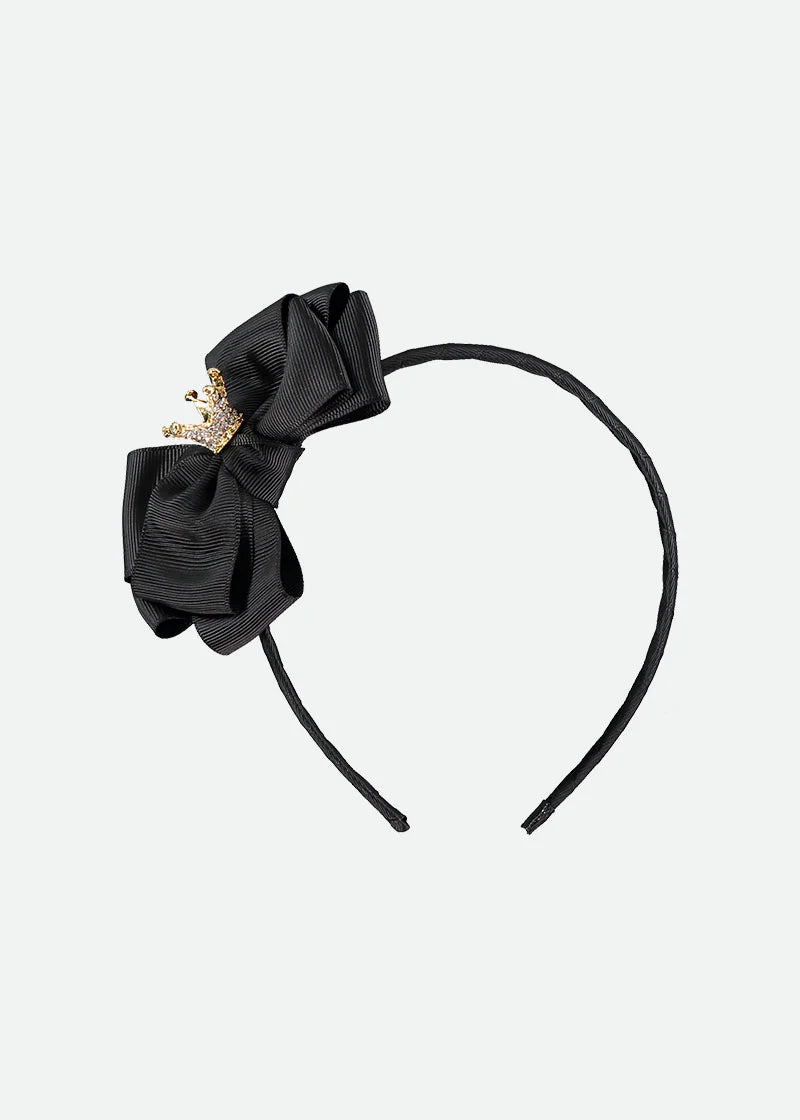 Angel's Face Girls Black Bow And Crown Headband