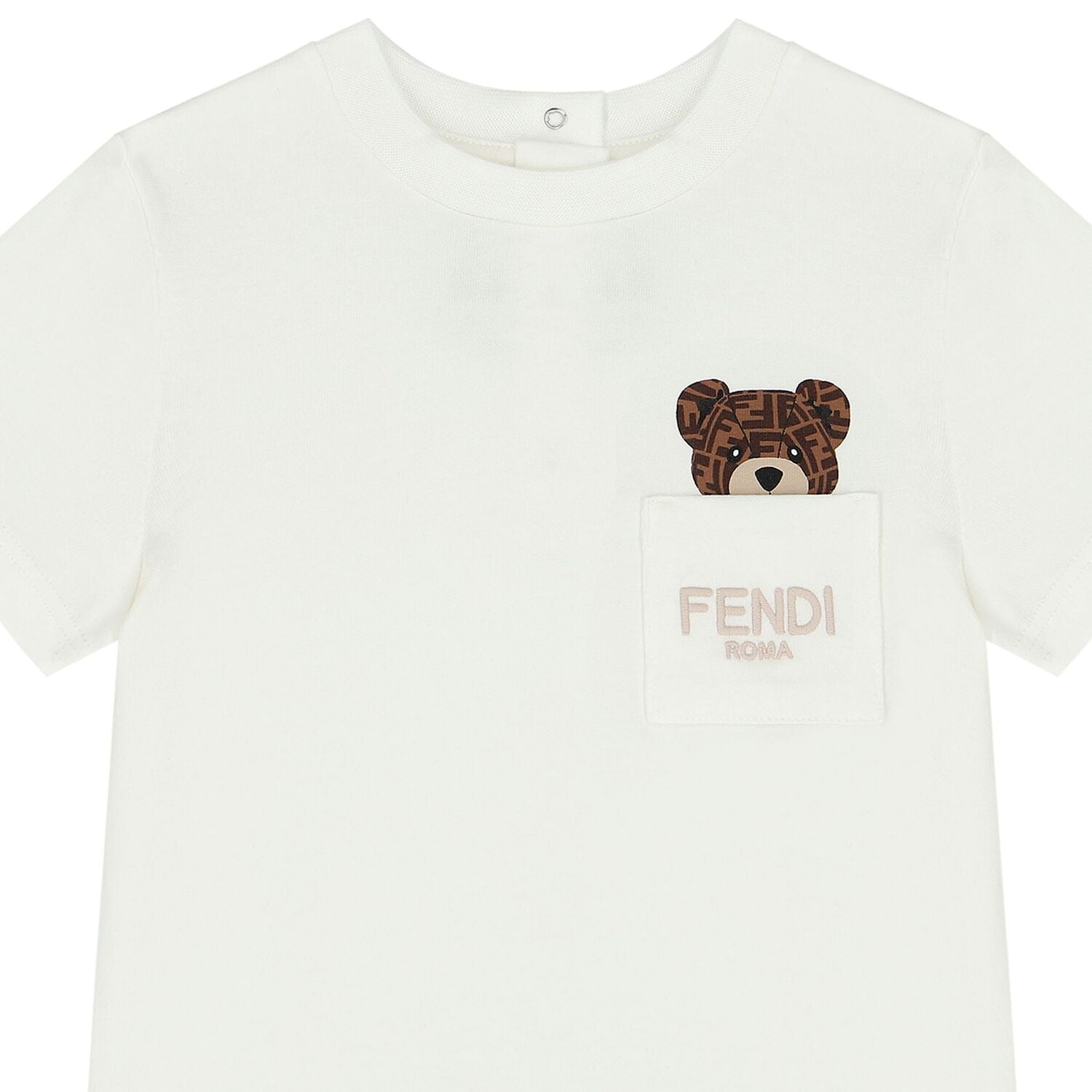 FENDI Baby Girls Ivory Teddy Bear Logo T-Shirt
