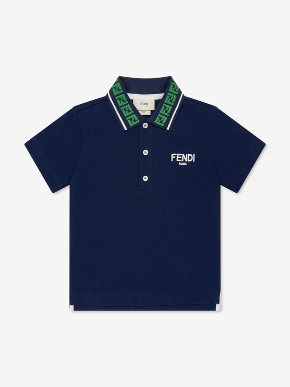 FENDI Boys FF Logo Polo Shirt in Navy