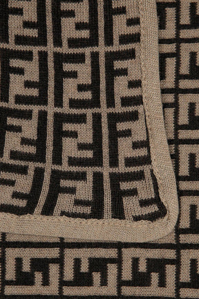 FENDI Baby Cotton And Cashmere Logo Blanket in Brown