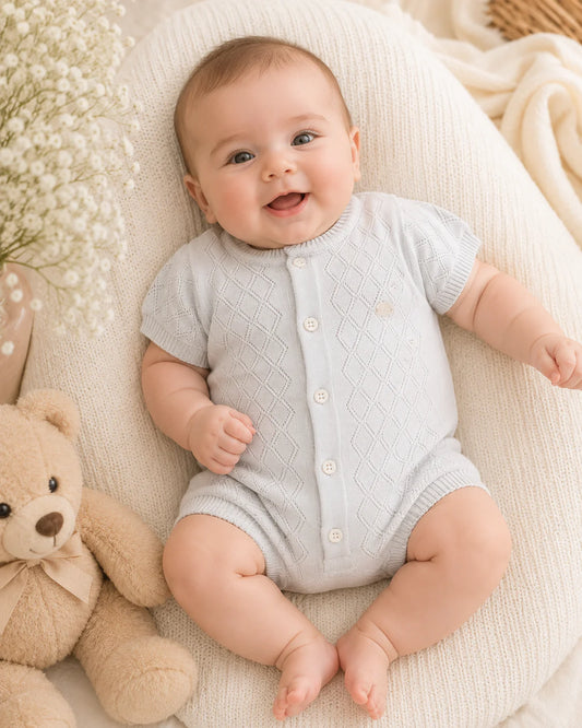Leo King - Baby Boy Diamond Knit Short Sleeve Romper