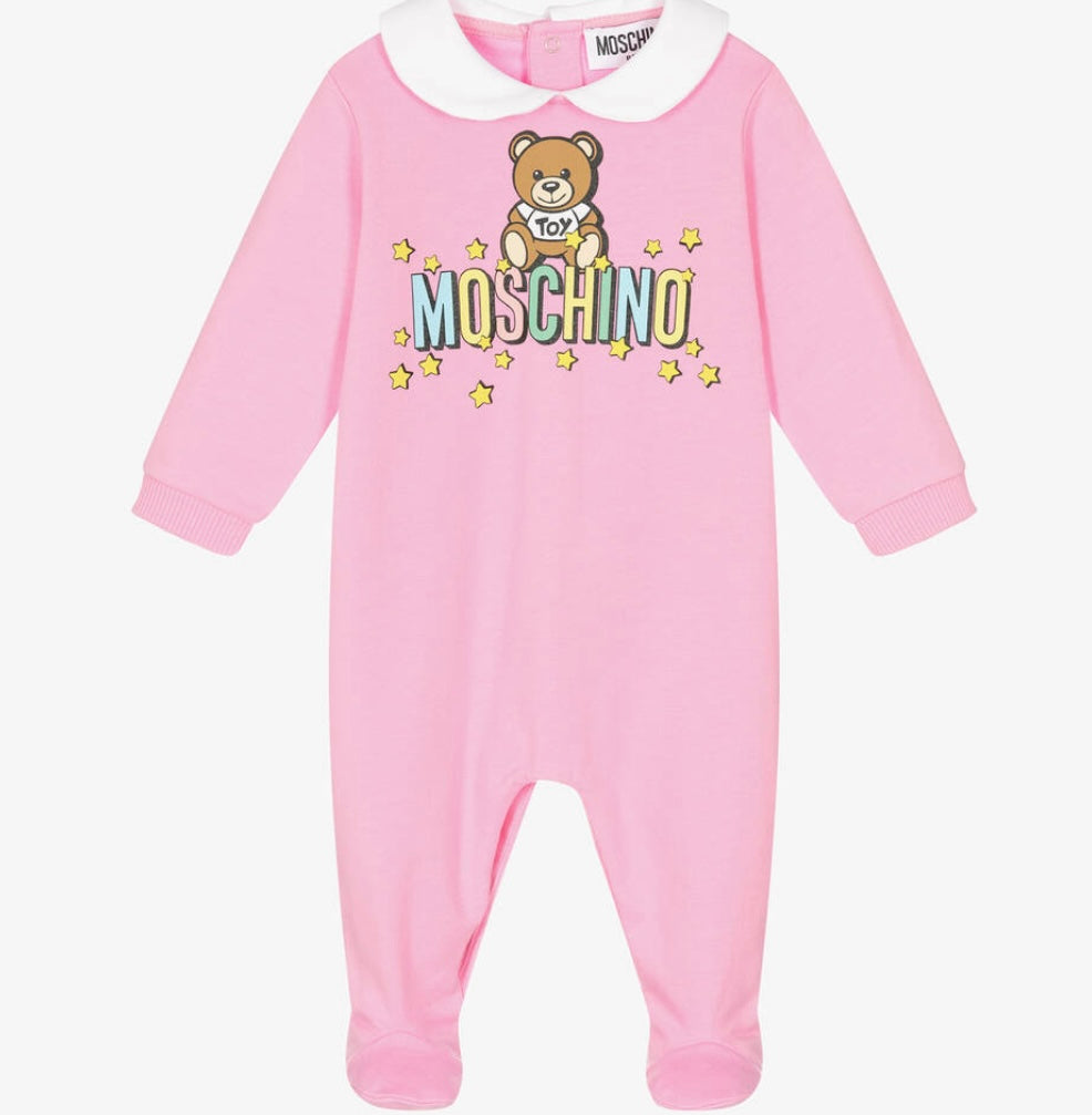 Moschino Baby-Girls Pink Teddy Bear Cotton Babygrow