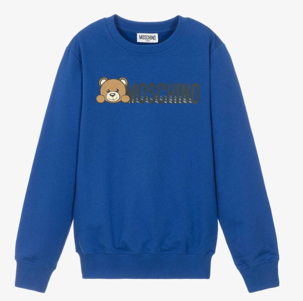 Moschino Kid-Teen-Blue Cotton Teddy Bear Sweatshirt