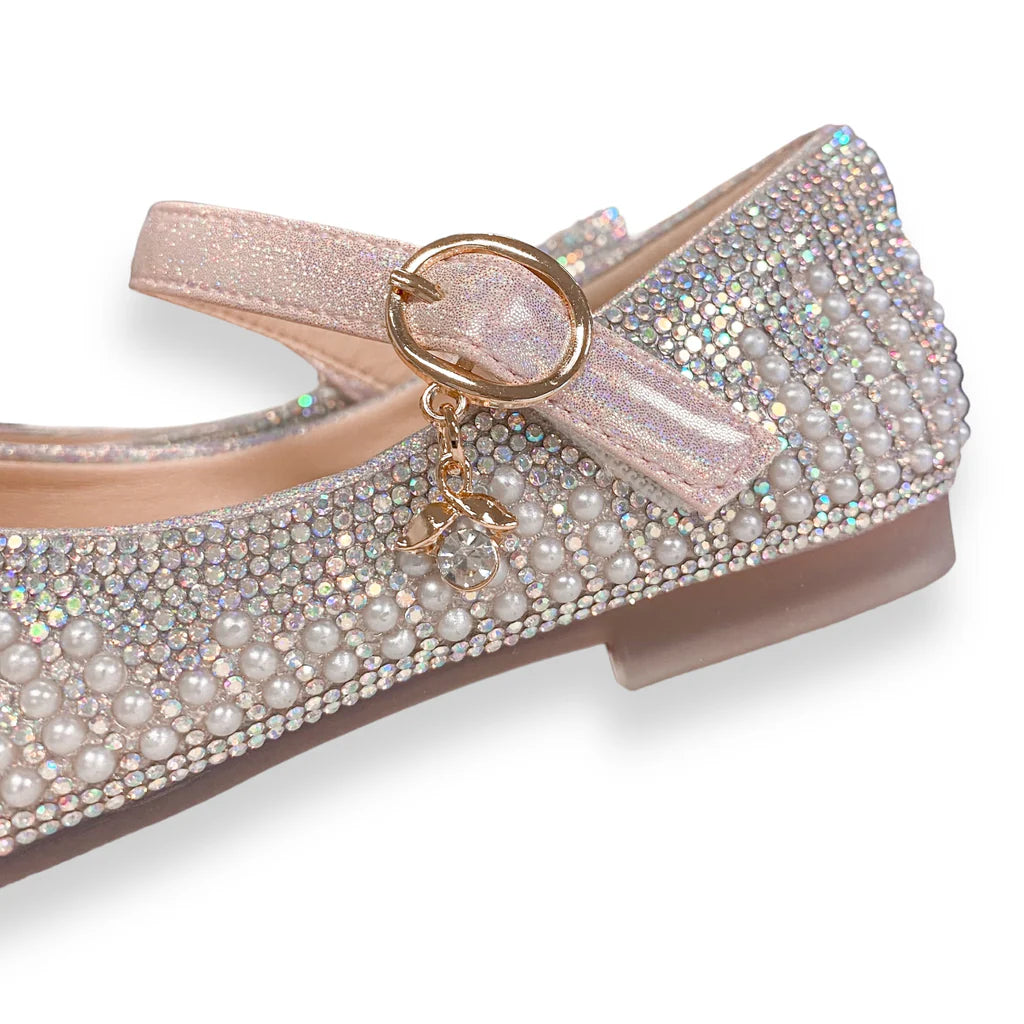 Doe a Dear Pearl & Rhinestone Flat Shoes - Pink