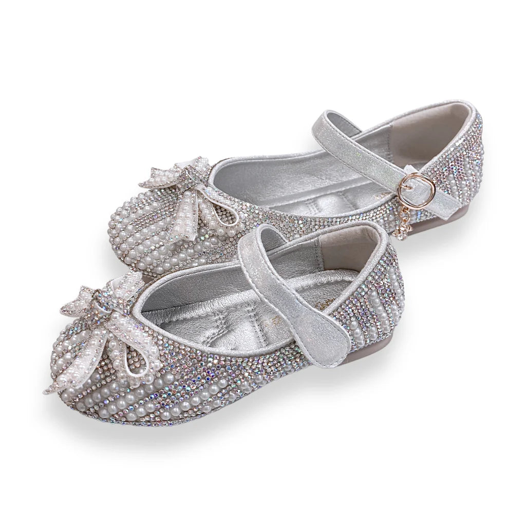 Doe a Dear Pearl & Rhinestone Flat Shoes - Silver