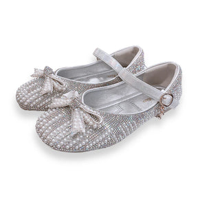 Doe a Dear Pearl & Rhinestone Flat Shoes - Silver