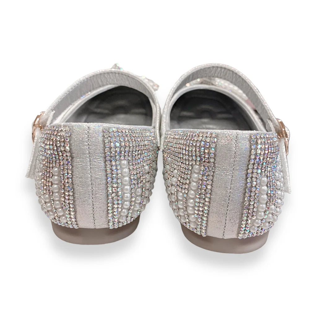 Doe a Dear Pearl & Rhinestone Flat Shoes - Silver