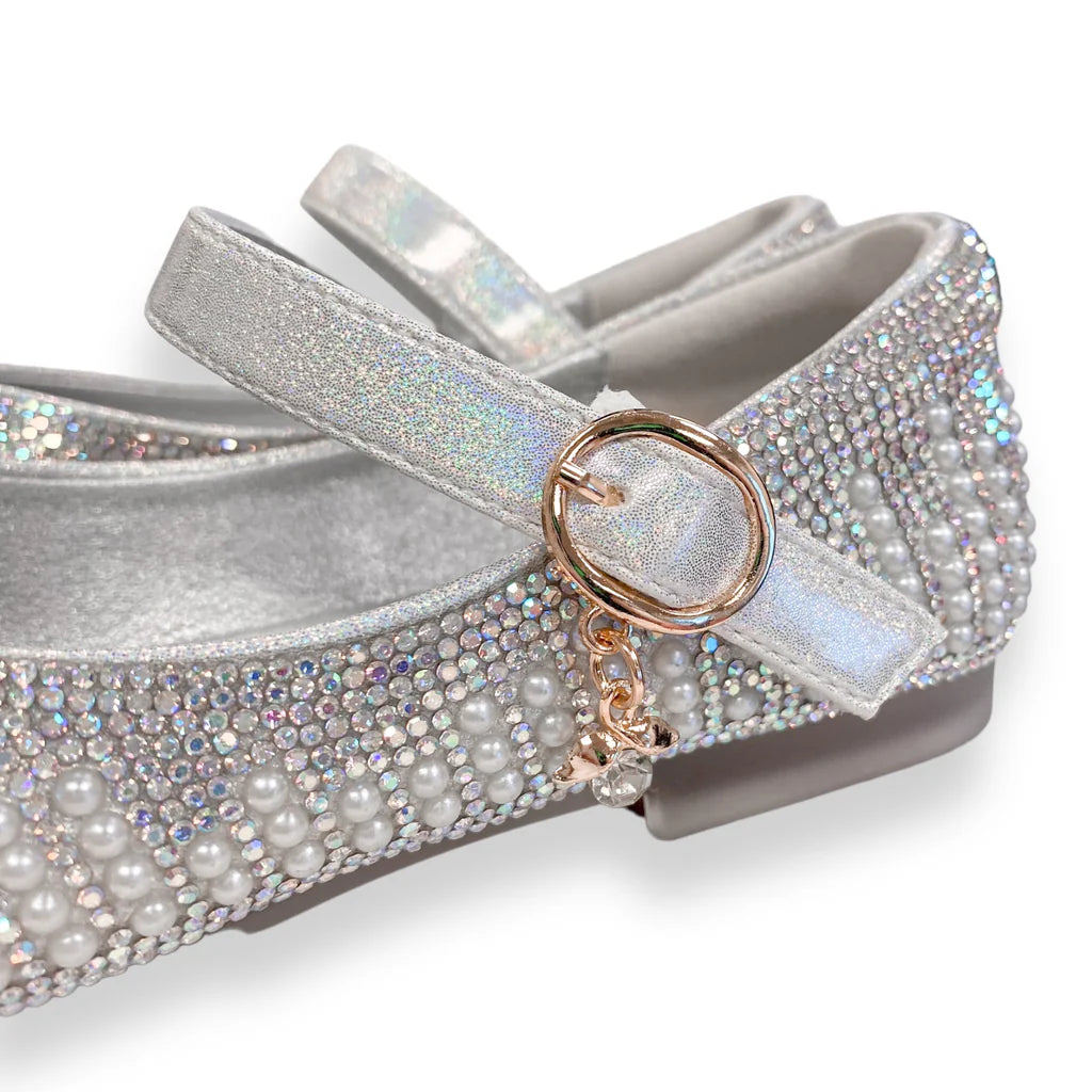 Doe a Dear Pearl & Rhinestone Flat Shoes - Silver