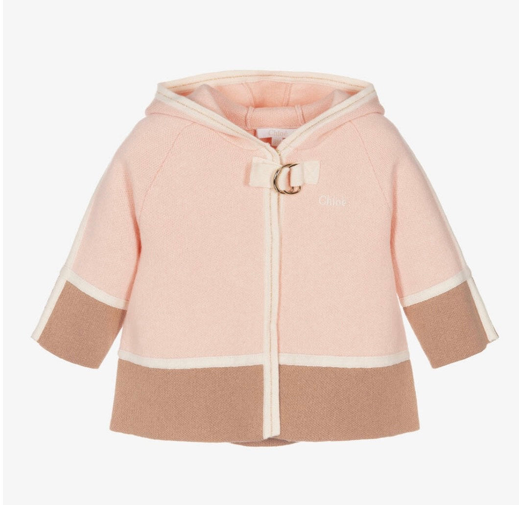 Chloe-Girls Pink Knitted Cotton & Wool Coat