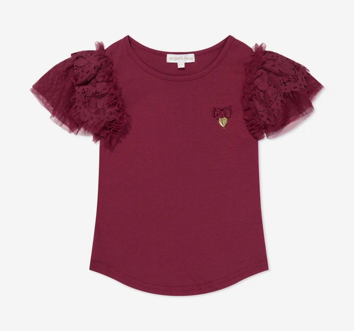 Angel's Face Girls Red Lace Sleeve T-shirt