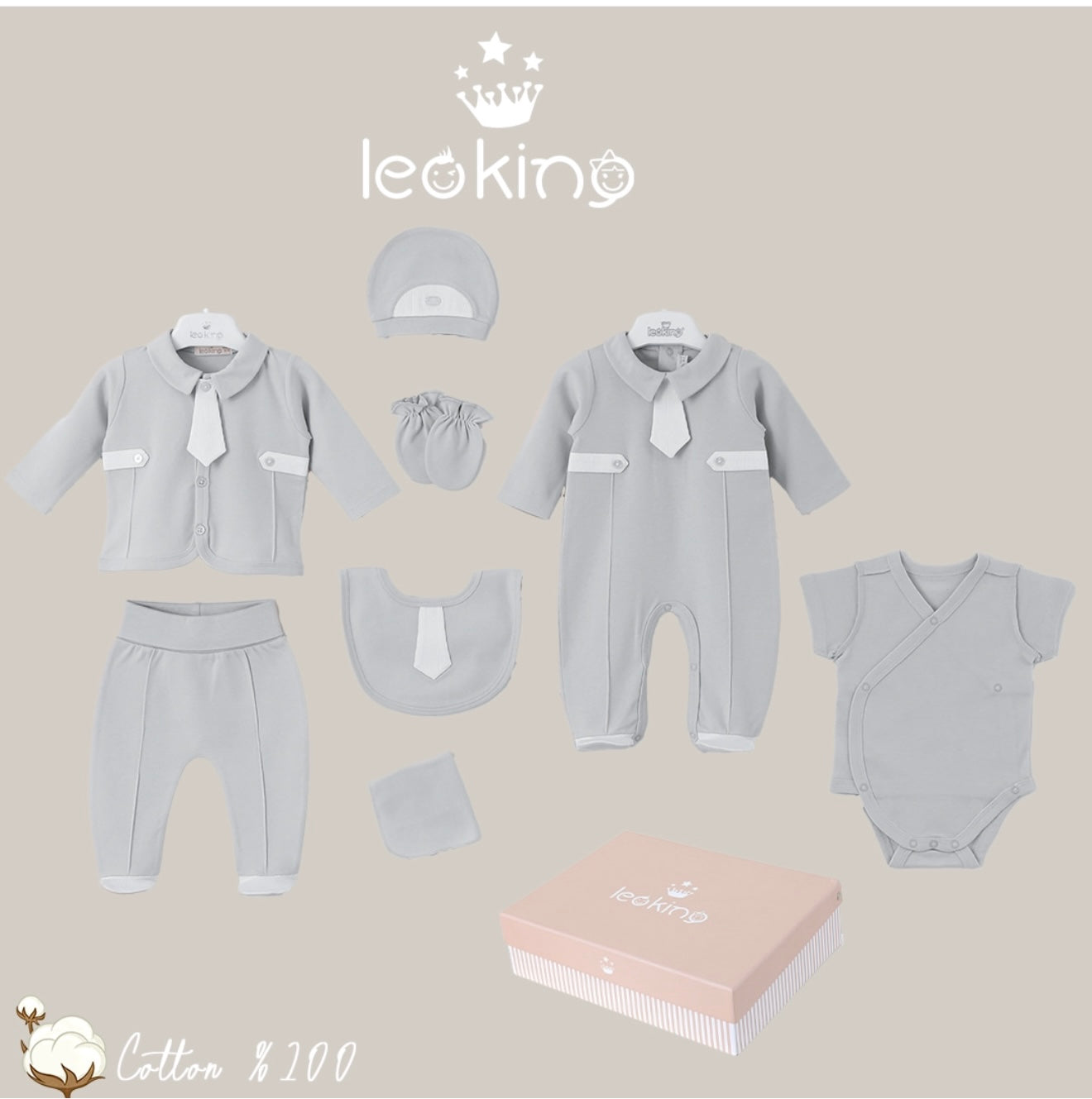 Leo king - 7 piece gift set, Grey