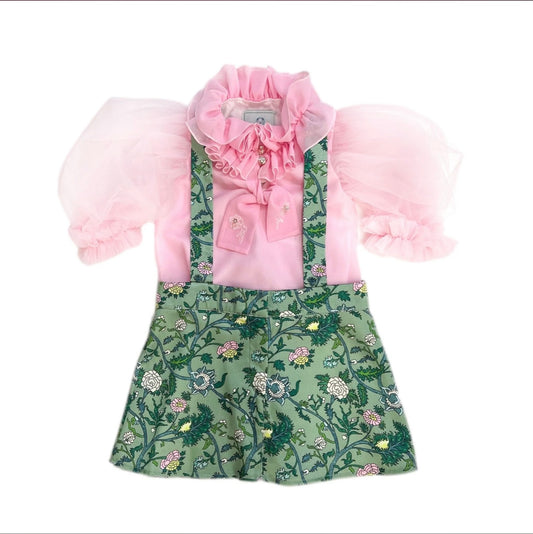 Petite Maison Eva Skirt and Blouse Pink and Green Floral Tulle Set