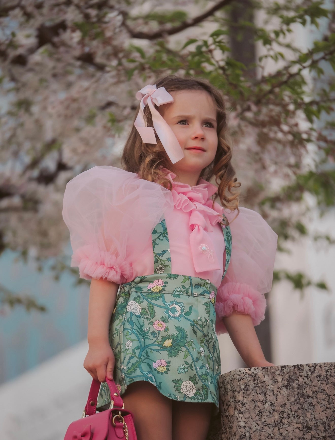 Petite Maison Eva Skirt and Blouse Pink and Green Floral Tulle Set