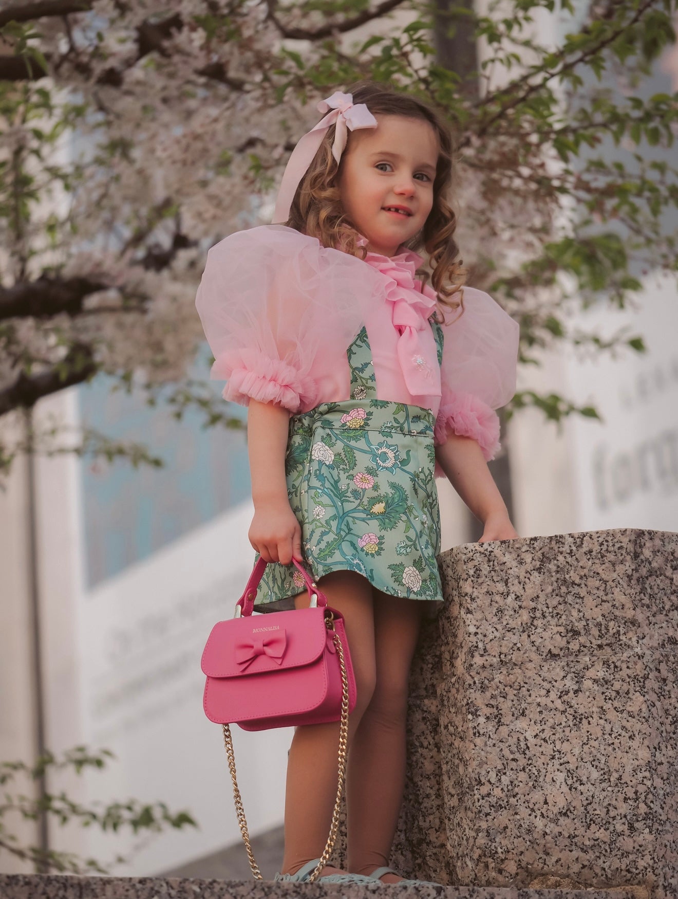 Petite Maison Eva Skirt and Blouse Pink and Green Floral Tulle Set