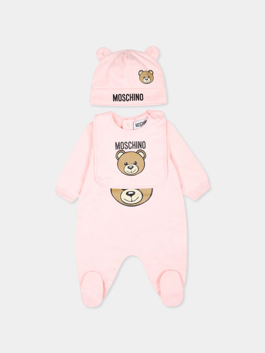 NEW!! Moschino Kids Pink babygrow for baby girl with Teddy Bear