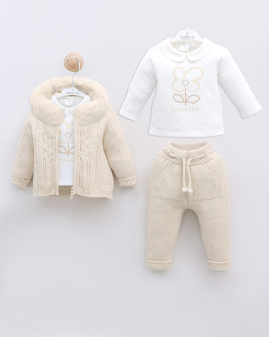 Leo King Baby Girl 3-Piece Set - Beige