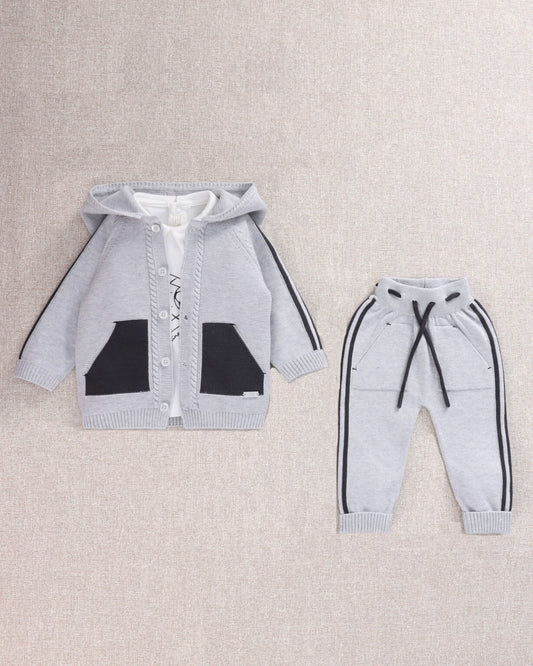 Leo King Baby Boy 3‑Piece Cotton Set - Grey