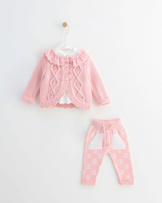 Baby 3-Piece Wool Long Set - Pink