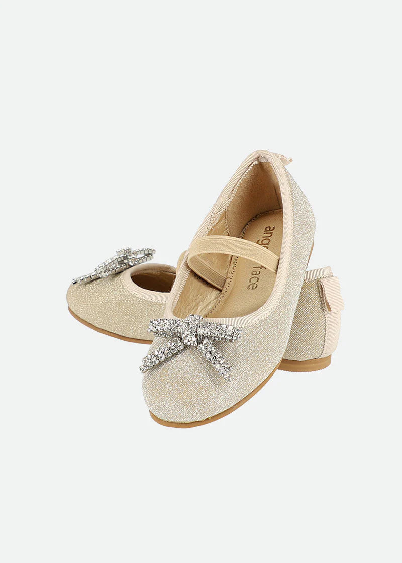 Angel's Face Girls Gold Sparkle Shoe with Crystal Diamante