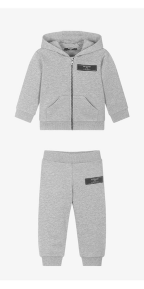 NEW!    Balmain Boys Grey Cotton Zip-Up Top&Buttom Set