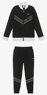 NEW!    BOSS Boys Black Jersey Zip-Up Top& Joggers set