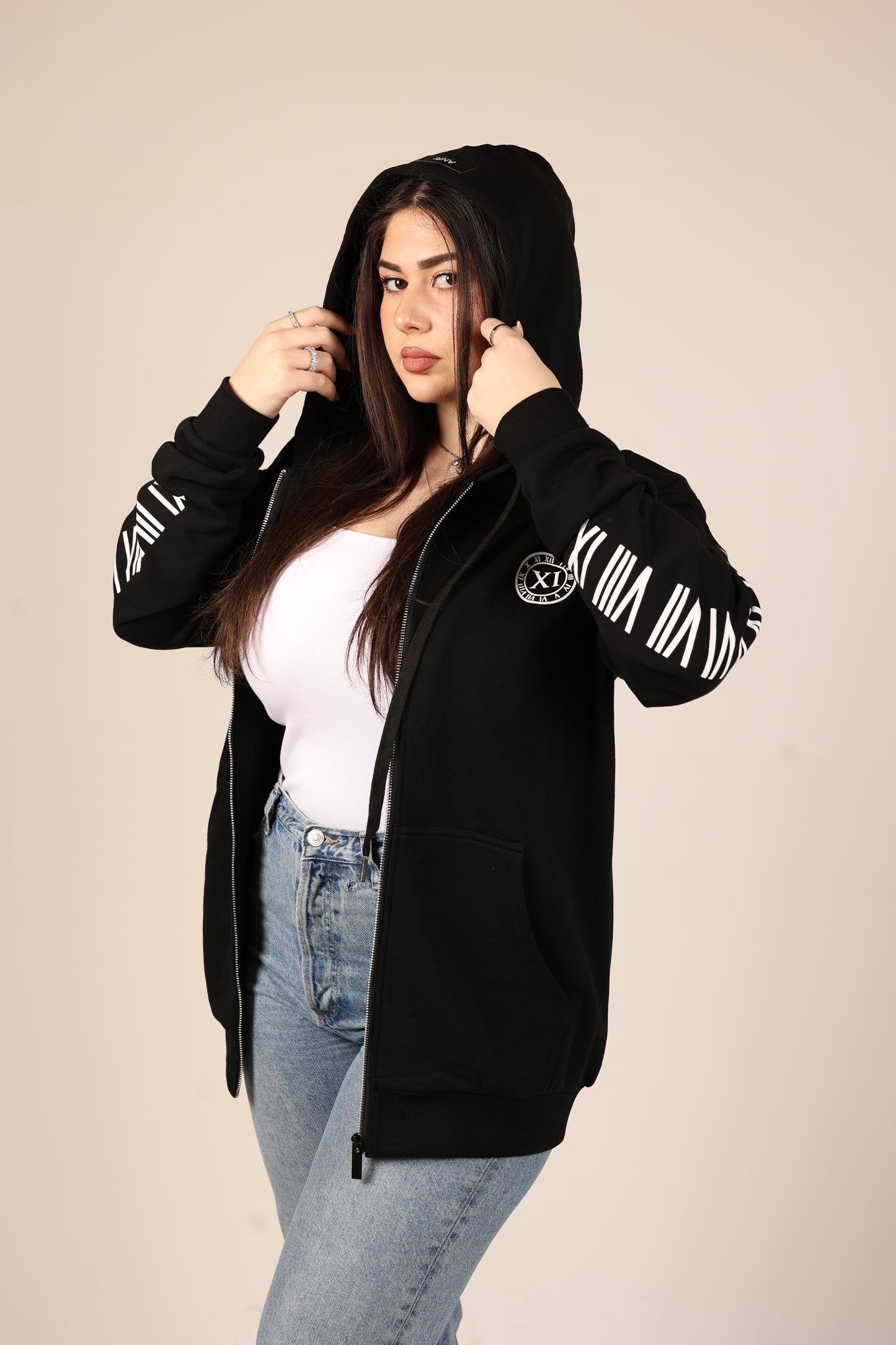 ANRI Roman Numeral Black Zip-UP Hoodie (Kids& Adults)