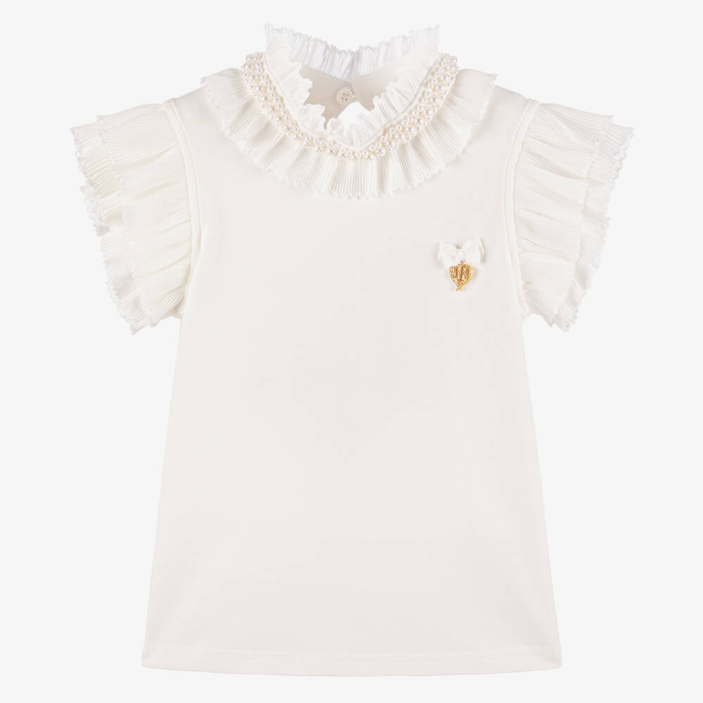 Angel's Face Girls Ivory Cotton Pearl Blouse