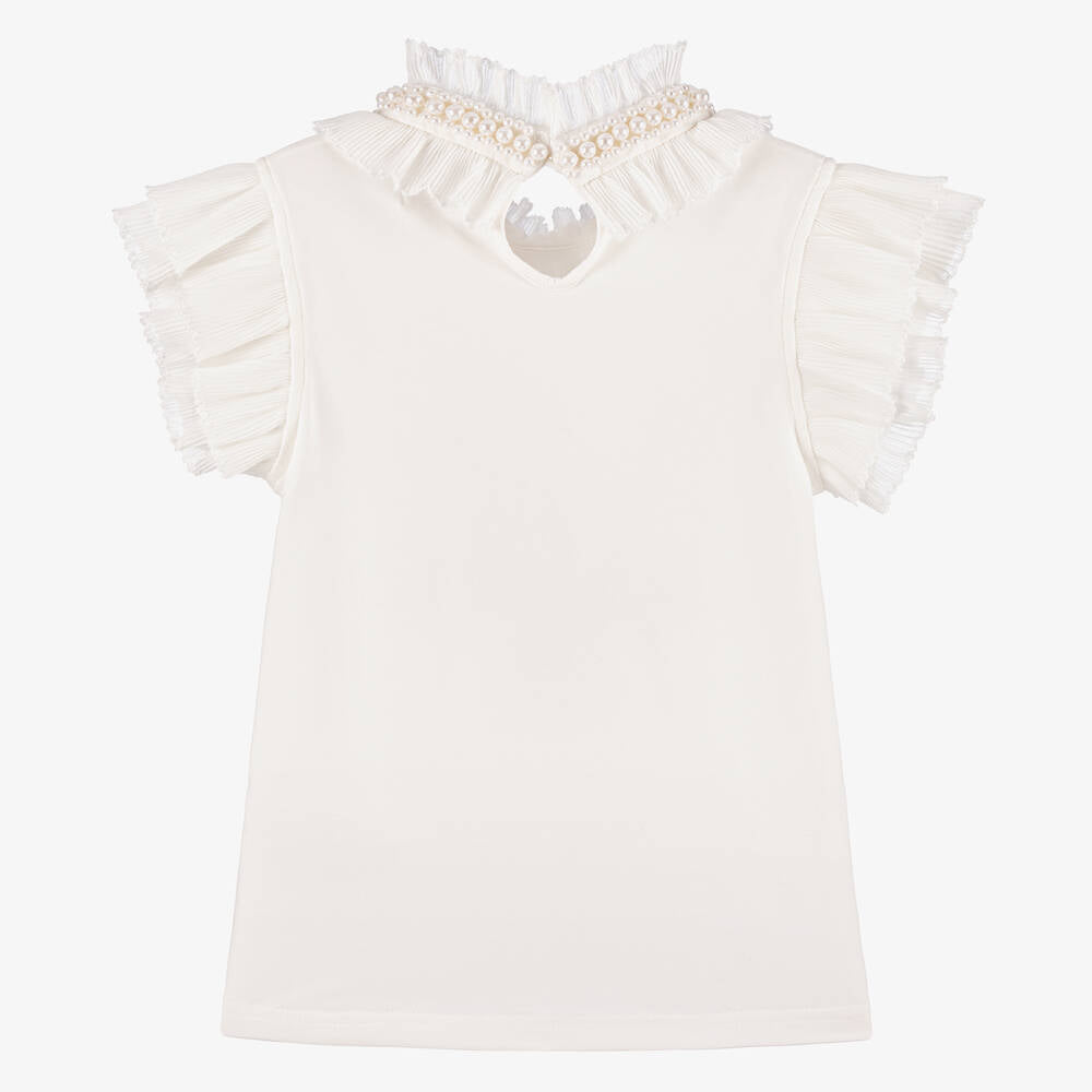 NEW!    Angel's Face Girls Ivory Cotton Pearl Blouse