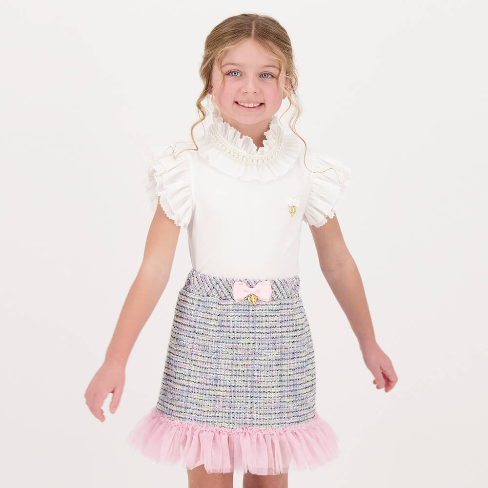 Angel's Face Girls Ivory Cotton Pearl Blouse