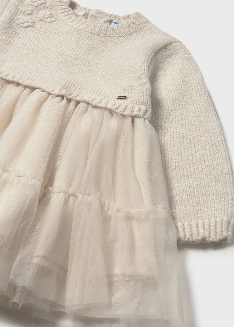 Mayoral - Baby Knit & Tulle Dress - Sand Mix