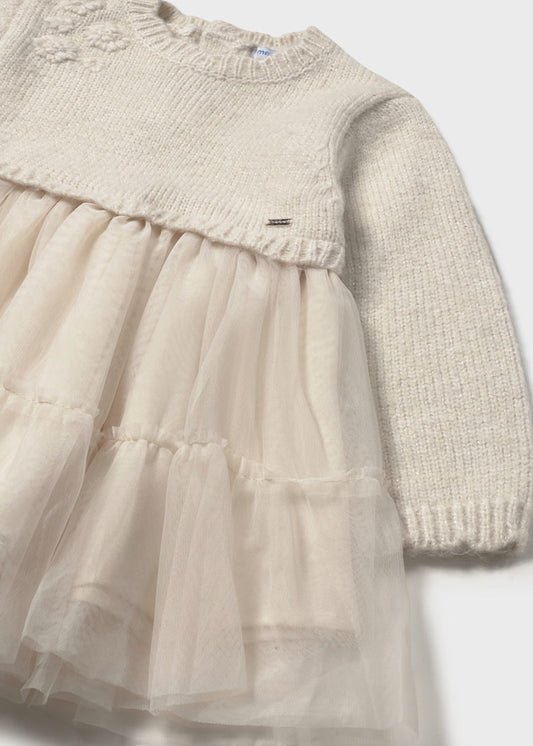 Mayoral - Baby Knit & Tulle Dress - Sand Mix