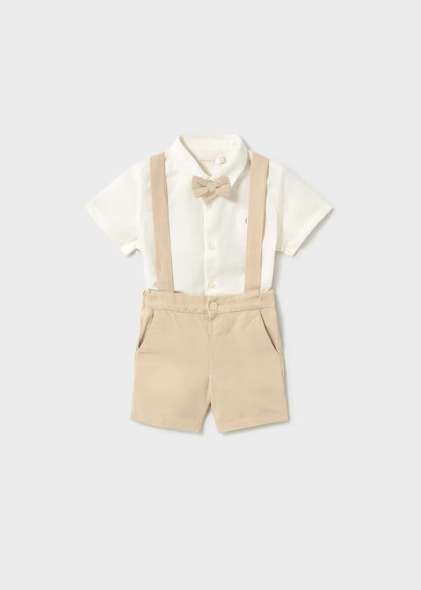 Mayoral - Baby Beige Shorts and Bow Tie Shirt 2-Piece Set