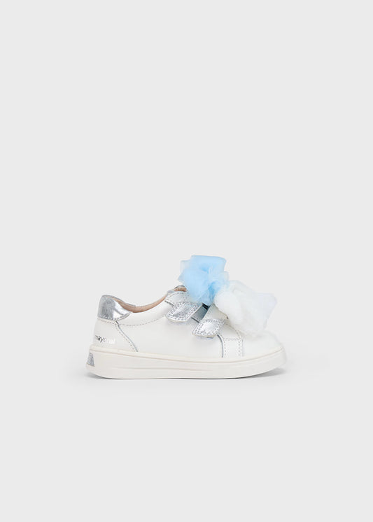 Mayoral - Baby Trainers with Bows — White & Silver
