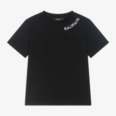 Balmain Black Cotton Embroidered Logo T-Shirt