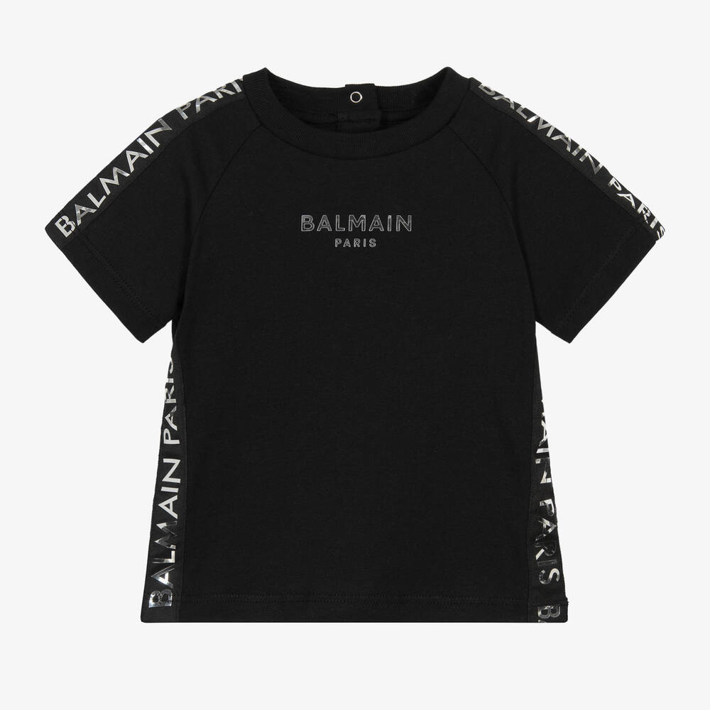 Balmain Boys Black Metallic Cotton T-Shirt
