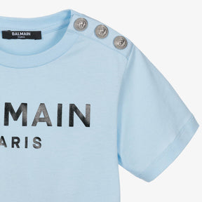 Balmain Pale Blue Balmain Paris Cotton T-Shirt