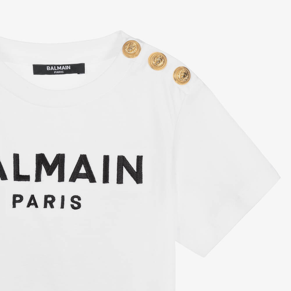 Balmain White Balmain Paris Cotton T-Shirt