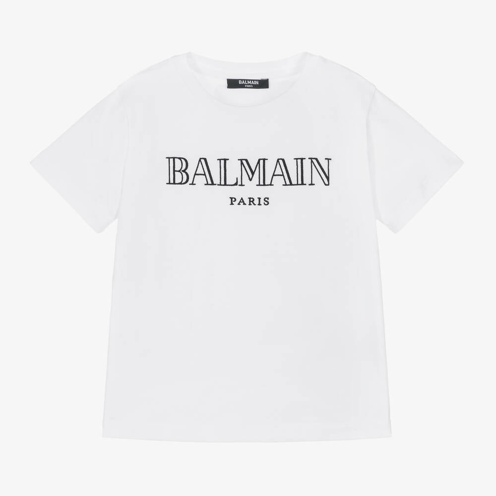 Balmain White Cotton Embroidered T-Shirt