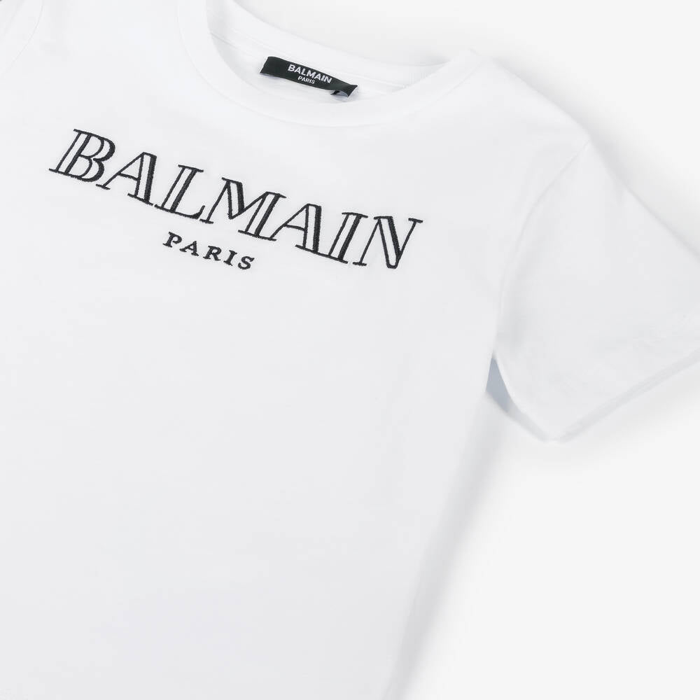 NEW!    Balmain White Cotton Embroidered T-Shirt