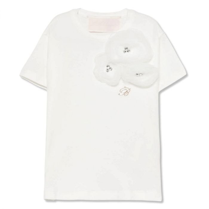NEW!!  Miss Blumarine Girl White floral-applique T-shirt