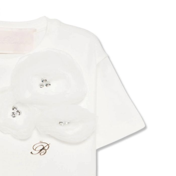 NEW!!  Miss Blumarine Girl White floral-applique T-shirt