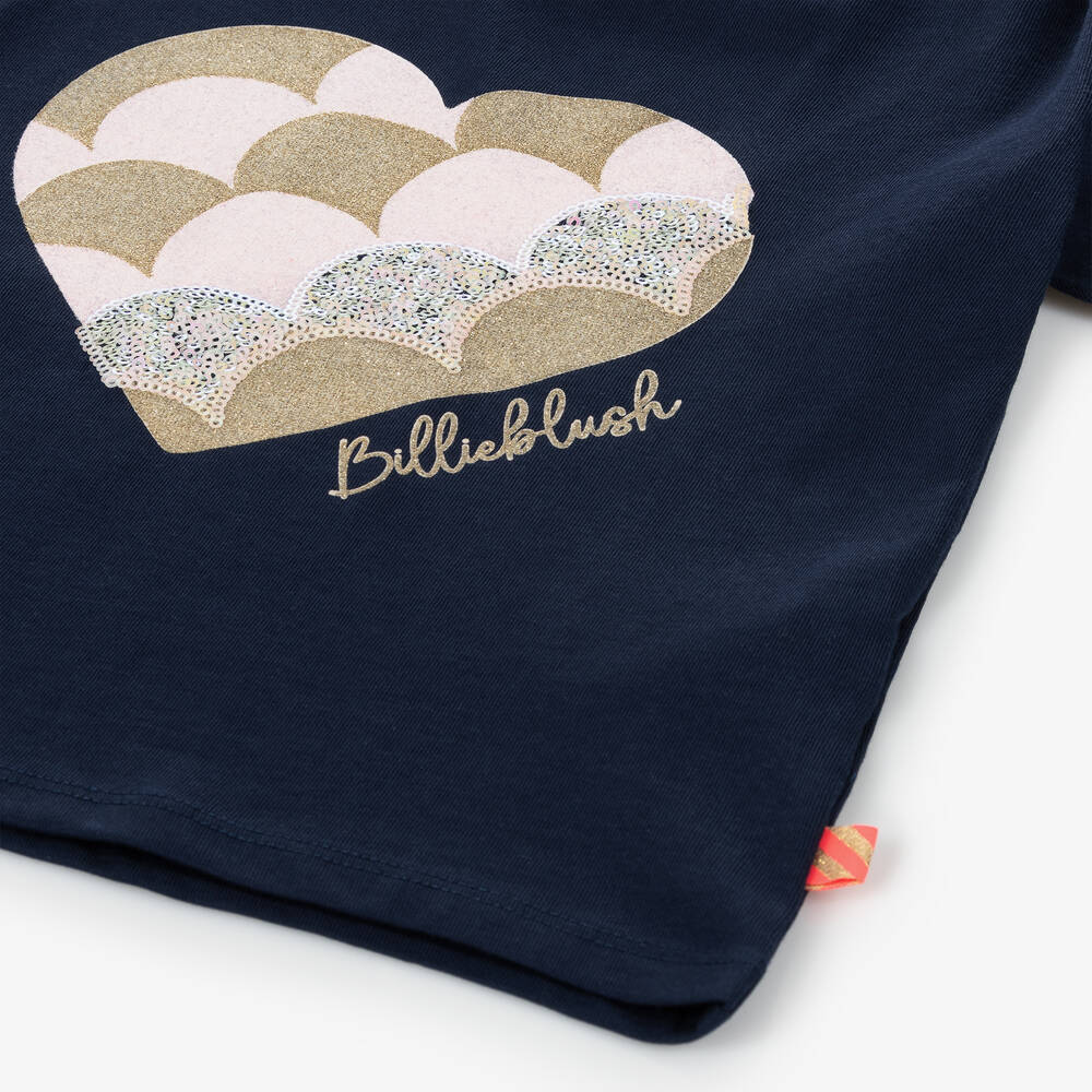 Billieblush Girls Navy Blue Cotton Heart T-Shirt