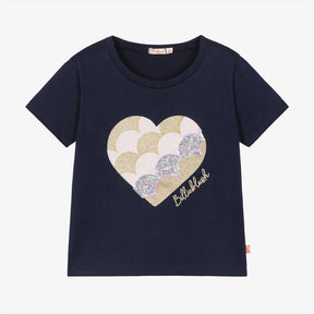 Billieblush Girls Navy Blue Cotton Heart T-Shirt