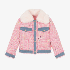 Billieblush Girls Pink Bouclé Tweed Jacket