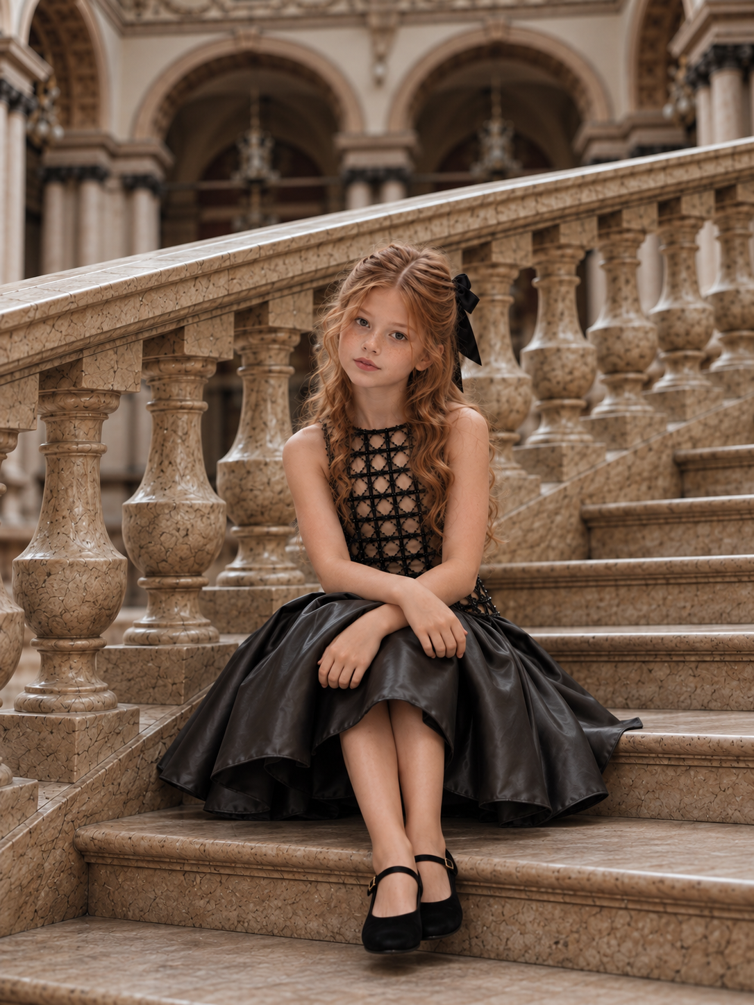 The Florence Gown - Black Cage-Overlay Mermaid Dress with Flared Skirt