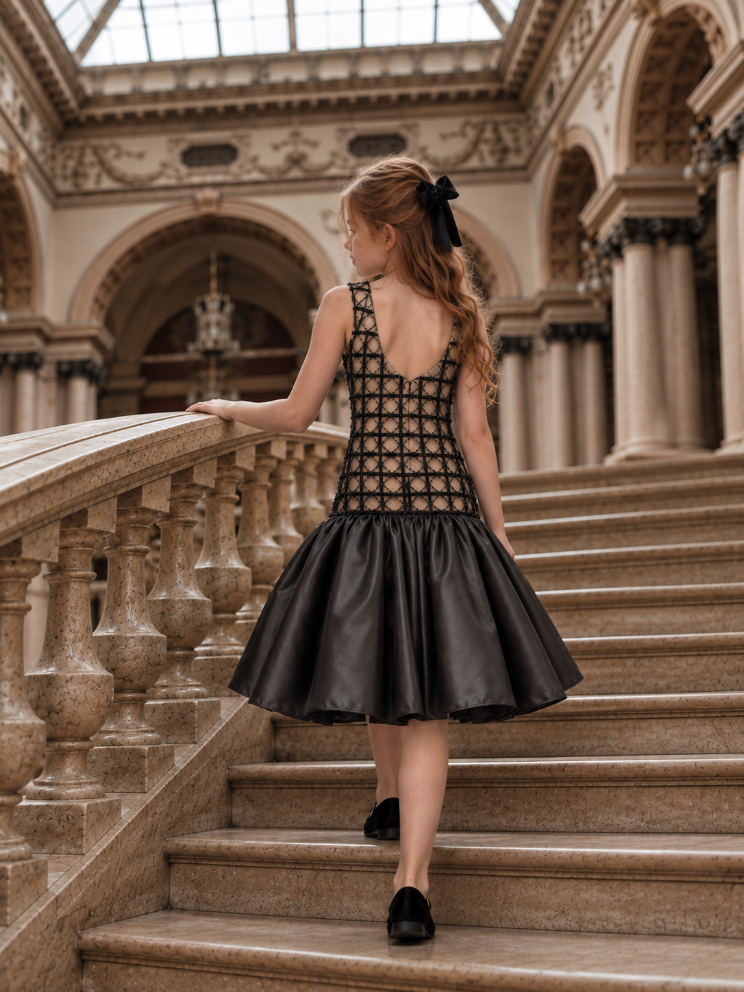 The Florence Gown - Black Cage-Overlay Mermaid Dress with Flared Skirt