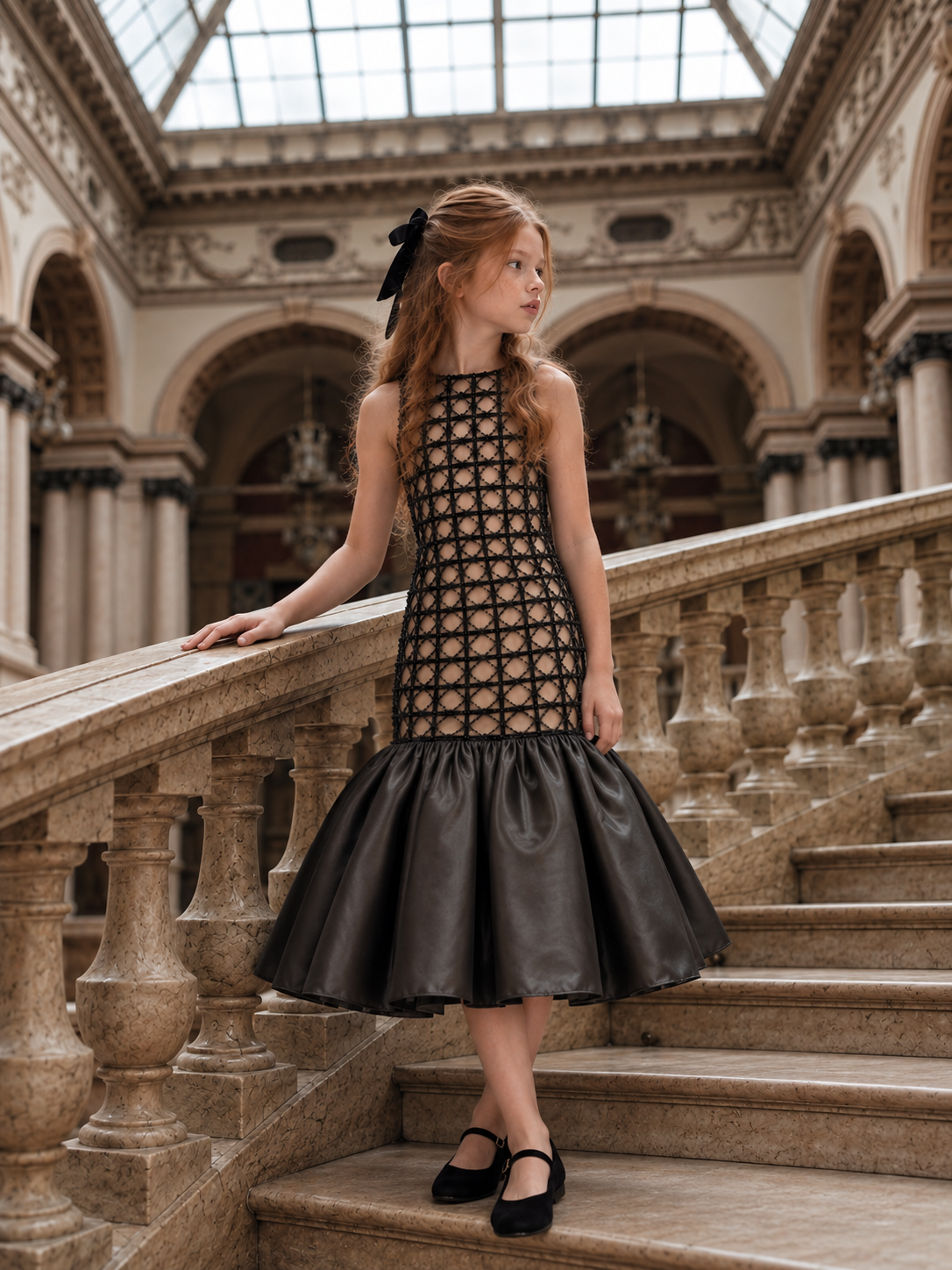The Florence Gown - Black Cage-Overlay Mermaid Dress with Flared Skirt