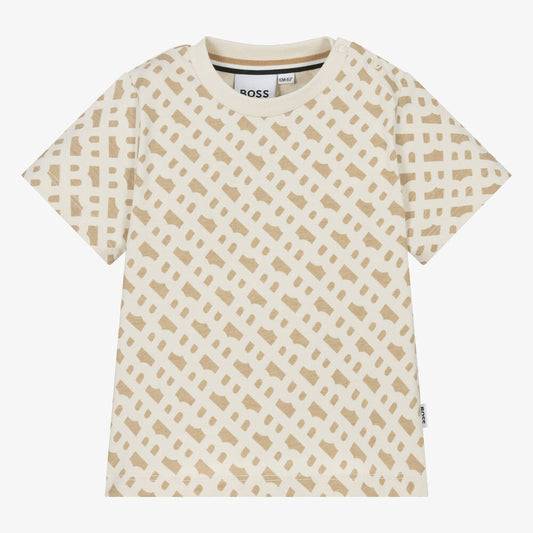 NEW!!  BOSS Baby Boys Beige Monogram Cotton T-Shirt