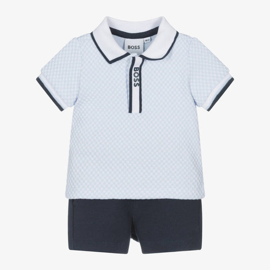 NEW!!  BOSS Baby Boys Blue Cotton Polo Shirt & Shorts Gift Set