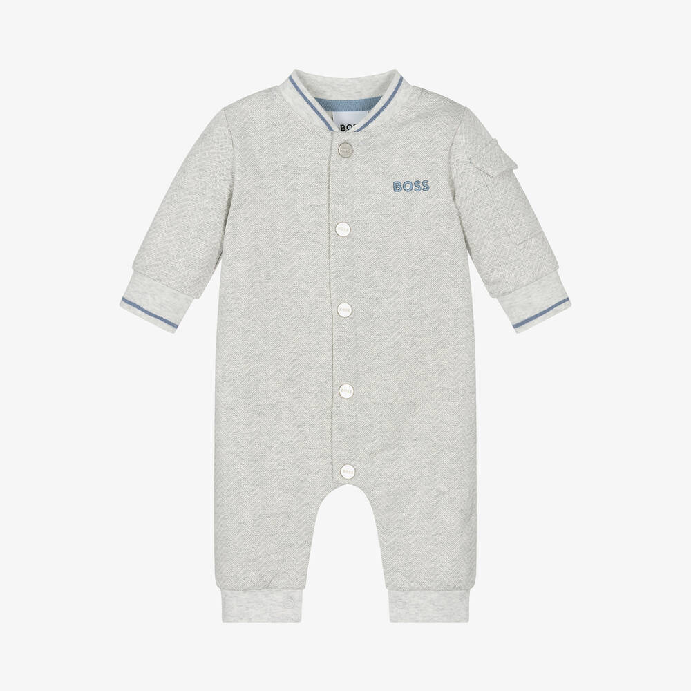 NEW!     BOSS Baby Boys Grey Cotton Romper